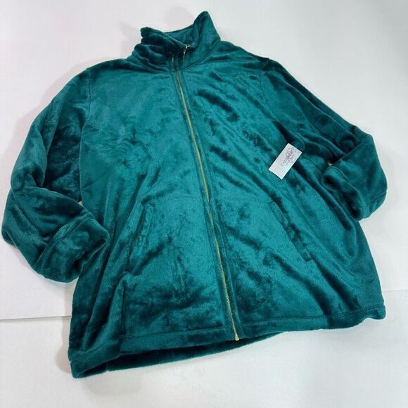 Catherine's Fleece Jacket Womens 3X Green Full Zip New Fuzzy Mock Neck - Picture 1 of 8